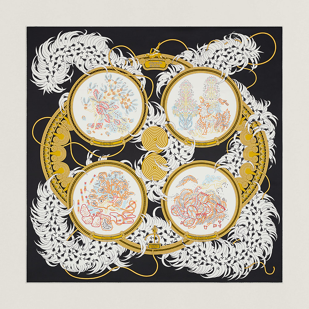 小物 HERMES Pattern Pleats Carre 90 Hermes Scarf Decoupage Silk 90 cm Wine red Carre Carre
